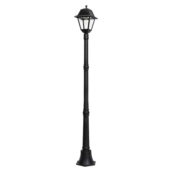 LUTEC 1-Light Black Dusk to Dawn Cast Aluminum Solar Outdoor Post Light with Integrated LEDs