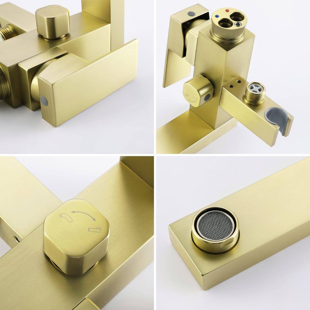 Brushed Gold Stainless Steel Freestanding Tub Faucet with Hand Shower