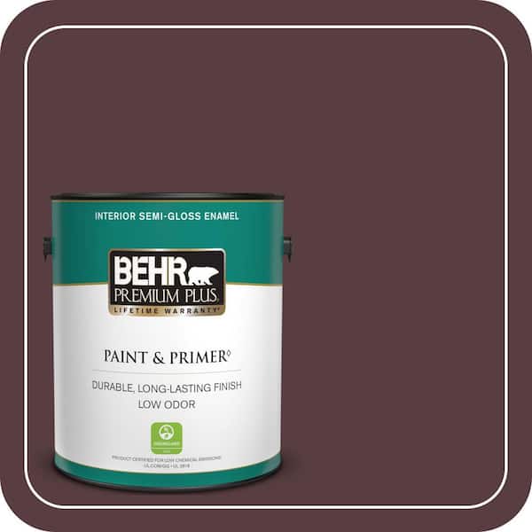 BEHR PREMIUM PLUS 1 gal. #PPU1-02 Divine Wine Semi-Gloss Enamel Low Odor Interior Paint & Primer