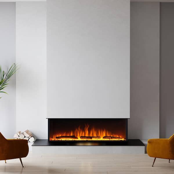 54 in. Recessed or Wall-Mount Electric Fireplace, 3-Sided Fireplace, Black  VHTS50-HD - The Home Depot