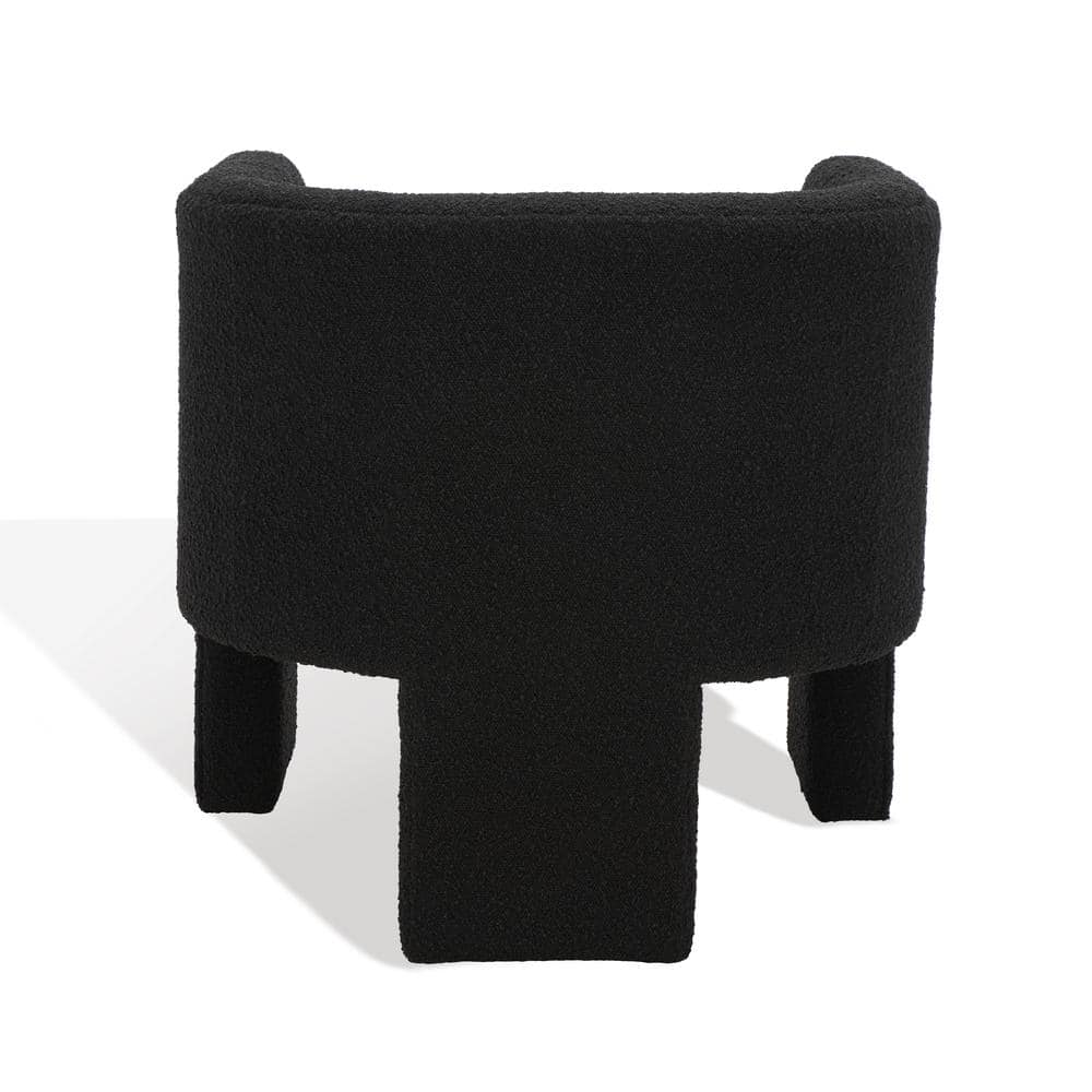 Sammie Black Boucle Barrel Accent Chair with Wood Legs