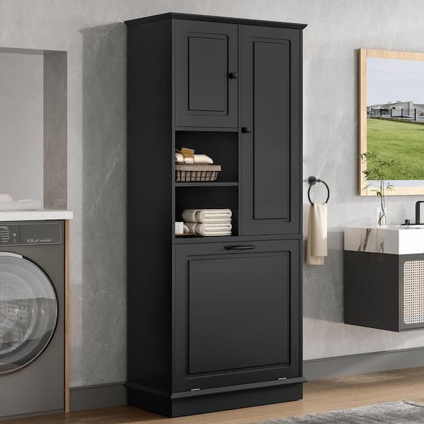 XUJMK 30 in. W x 14 in. D x 68 in. H Black Linen Cabinet, Bathroom