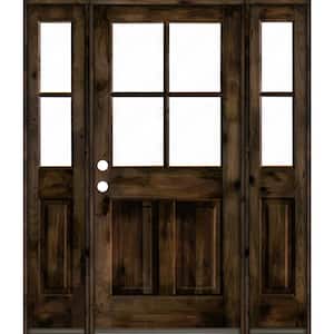 60 in. x 80 in. Knotty Alder Right-Hand/Inswing 4-Lite Clear Glass Black Stain Wood Prehung Front Door/Double Sidelite