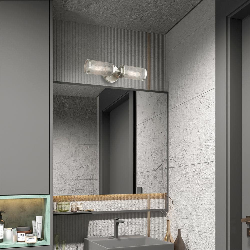 Brushed Nickel 2-Light Wall Sconce with Stainless Steel Mesh Shade