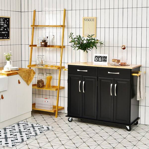 Kitchen Island Cart Rolling Wheels Buffet Storage Cabinet Trolley W/ 4  Drawers