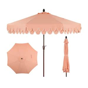 Tracy 9 ft. Scalloped Fringe Market Patio Umbrella with Auto-Tilt, Crank, Wind Vent and UV Protection, Coral Pink/White