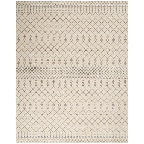 StyleWell Sagres Beige/Grey 9 ft. x 12 ft. Striped Bohemian Area Rug