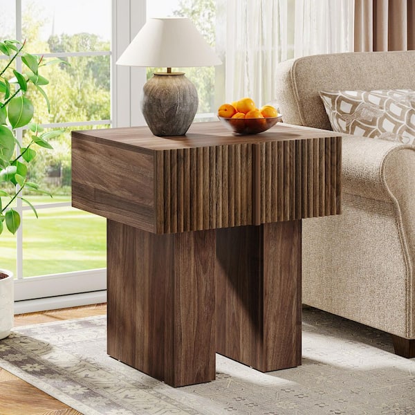 21.65 in. W Brown 1 Drawer Nightstand, Modern Fluted Bedside Table Side End Table for Bedroom, Living Room