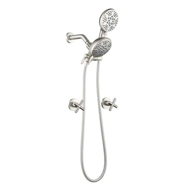FLG Double Handle 7-Spray Shower Faucet 1.8 GPM with Ceramic Disc Valves Dual Head Brass Shower System in. Brushed Nickel