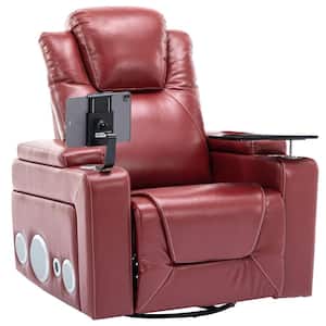 Red Home Theater 270 Degree Swivel PU Power Recliner with Surround Sound, Removable Tray Table and Hidden Storage