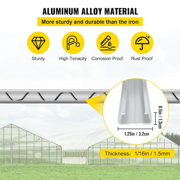 6.5' Feet U Shape Aluminum Wiggle Wire Channel For Greenhouse and Wiggle  wire 6.5' White (10 Pack)