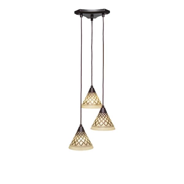 Unbranded Condor 3 Light Dark Granite, Cluster Pendant Light with 7 in. Chocolate Icing Glass Shades, No bulbs included