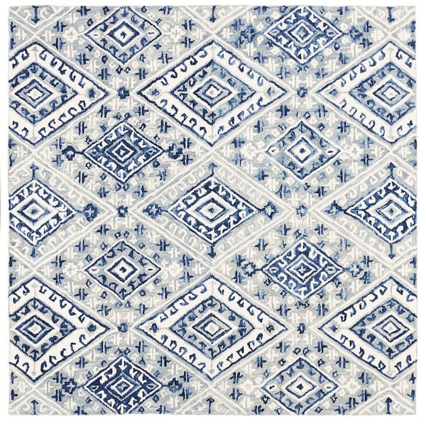 Aspen 7 ft. x 7 ft. Gray/Navy Diamond Country Square Area Rug