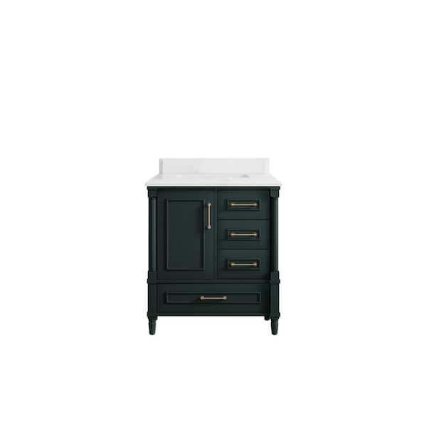Willow Collections Hudson 30 in. W x 22 in. D x 36 in. H Bath Vanity in Dark Green with Cove Edge Empira Quartz Top