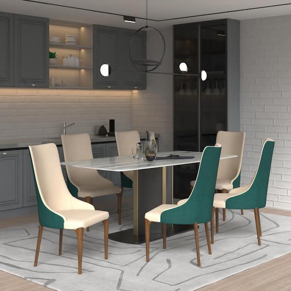 High Back Dining Chair Modern Upholstered in Velvet with Ash Wood Legs Elm Series in Green Velvet