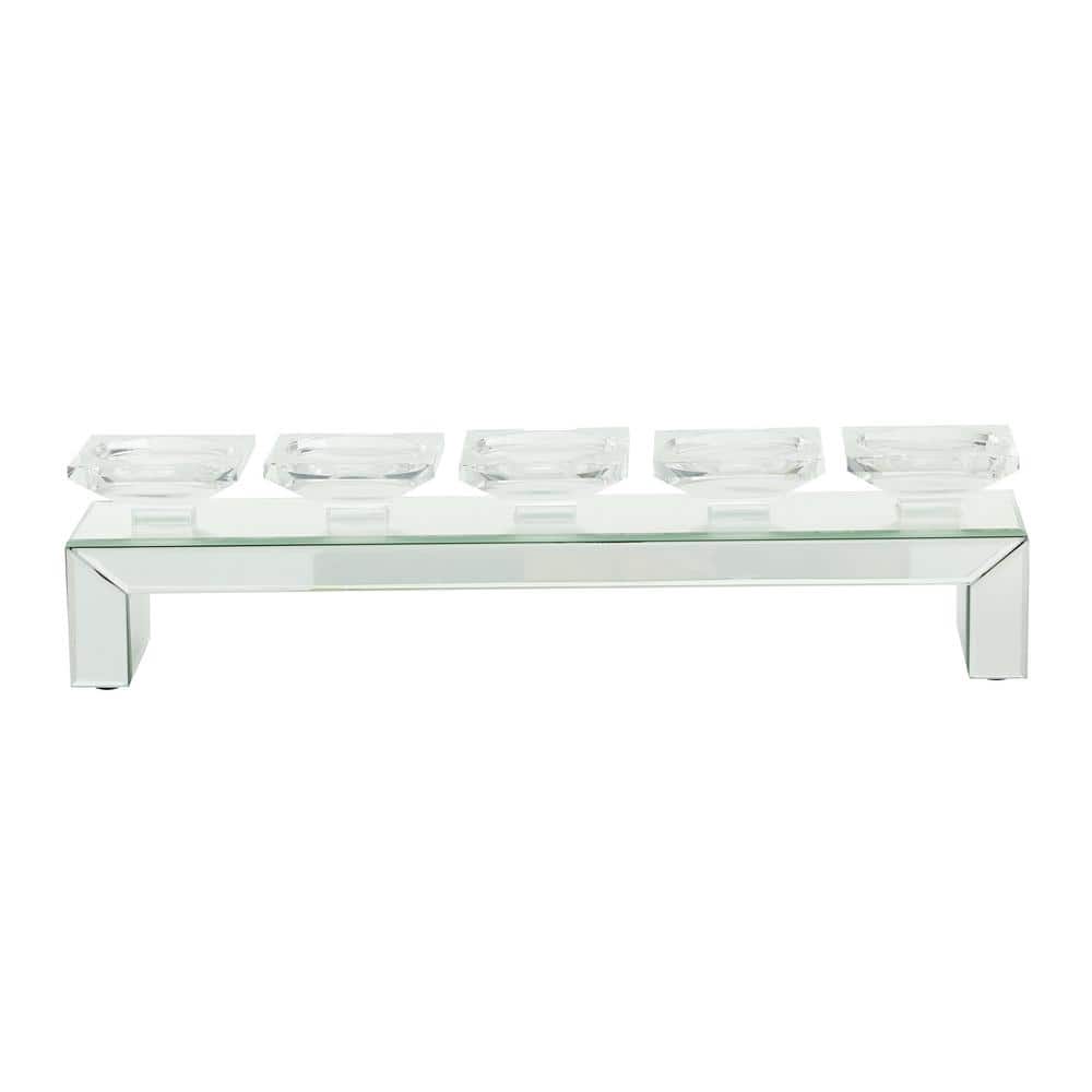 Silver Wood 5-Plate Candlestick Holder with Mirrored Base