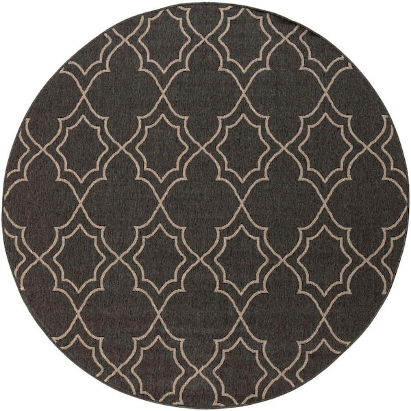 Anderson Black 5 ft. x 5 ft. Round Indoor/Outdoor Patio Area Rug