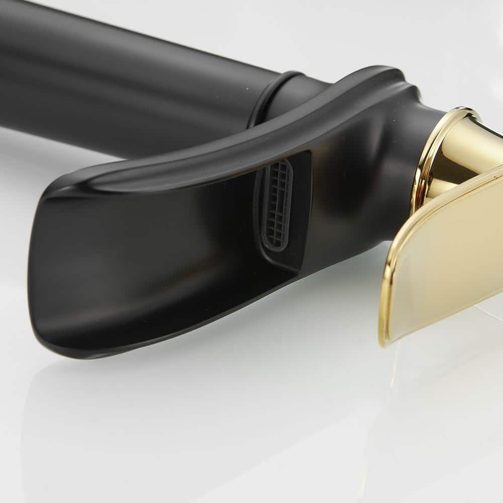 Gold and Black Waterfall Single Handle Bathroom Vessel Faucet