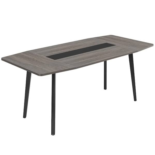 BYBLIGHT Roesler Farmhouse Gray Engineered Wood 70.8 in. 4 Legs Dining Table Seats 6