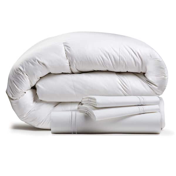 ELLA JAYNE Luxury 3-Piece White Solid Color Full Size Microfiber Comforter Set