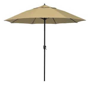 9 ft. Bronze Aluminum Market Patio Umbrella with Fiberglass Ribs and Auto Tilt in Champagne Olefin