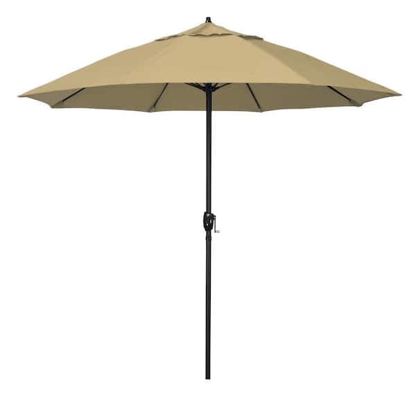 California Umbrella 9 ft. Bronze Aluminum Market Patio Umbrella with Fiberglass Ribs and Auto Tilt in Champagne Olefin