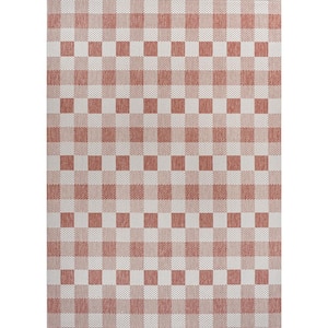 Darcy Traditional Geometric Bold Gingham Salmon/Cream 5 ft. x 8 ft. Indoor/Outdoor Area Rug