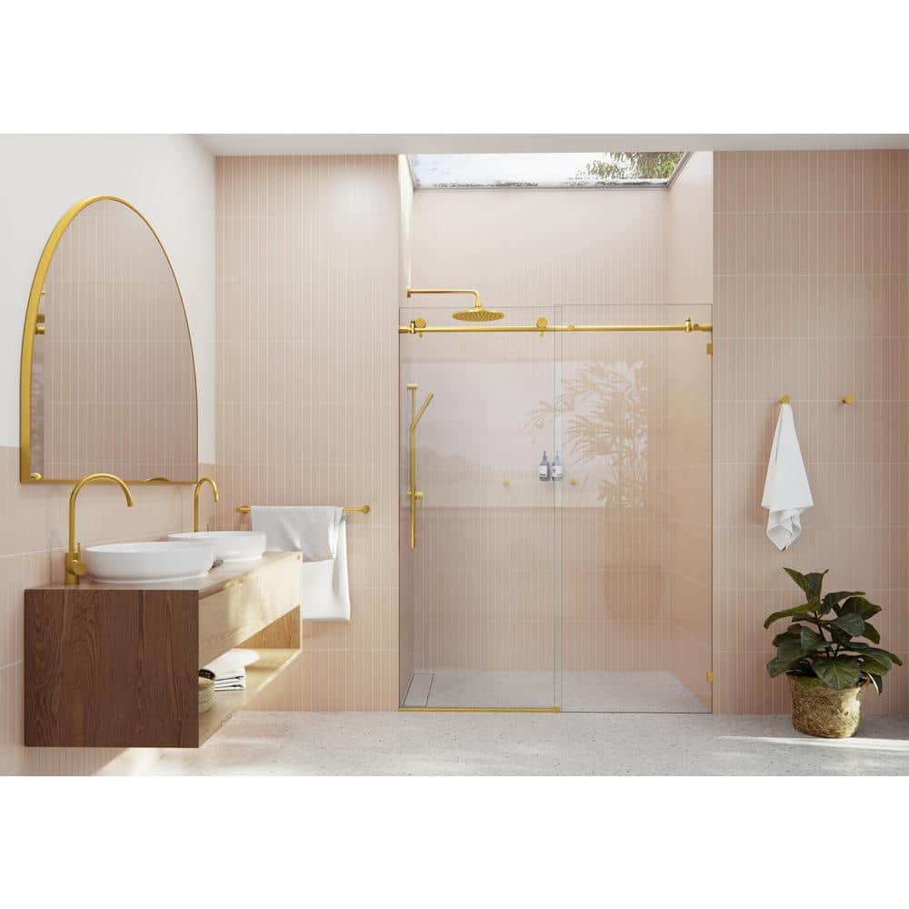Eclipse 60" x 78" Frameless Glass Sliding Shower Door in Satin Brass