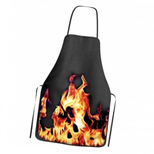 BBQ Essentials Black Barbecue Apron with Flames