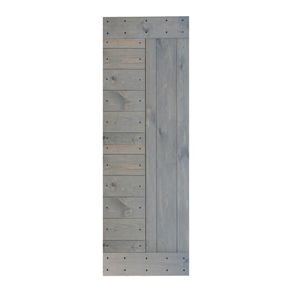 ISLIFE L Series 30 in. x 84 in. French Gray Finished Solid Wood Barn Door Slab - Hardware Kit Not Included