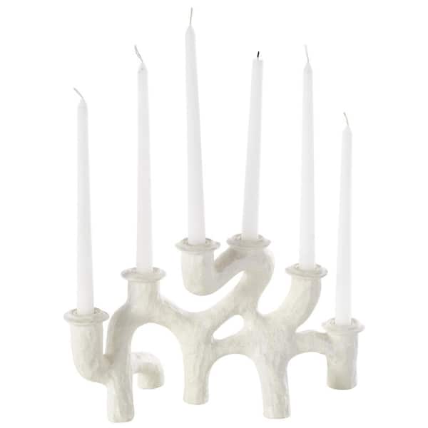 Litton Lane 8 in. Cream Resin Textured Curvy Abstract Candelabra