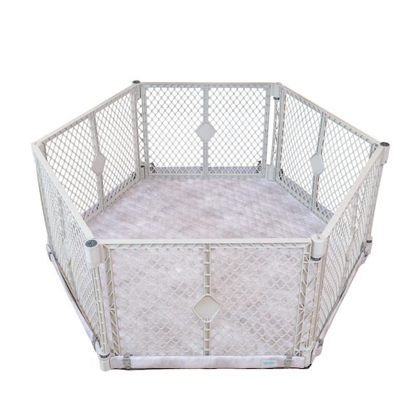 Superyard Nook, 6-Panel Light Gray Playard with Clouds SecureMat Playmat