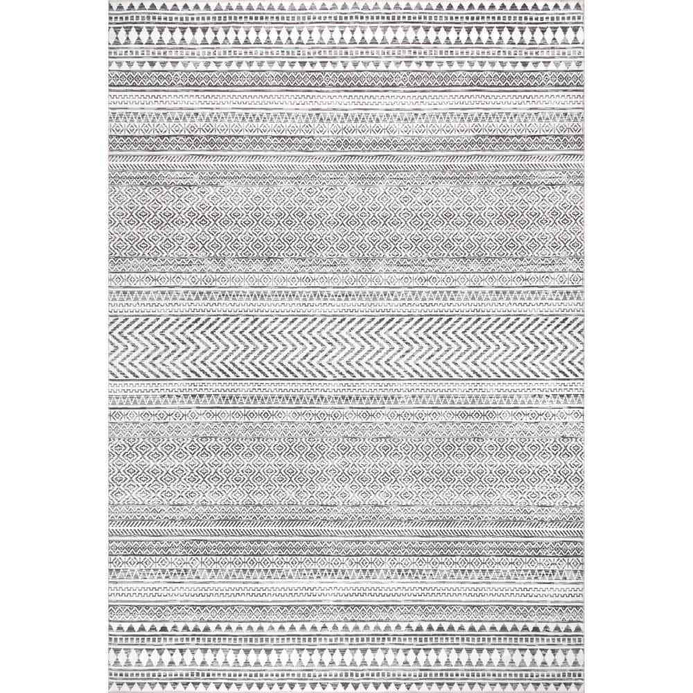 Kira Gray Geometric Washable Synthetic Area Rug 3' x 5'