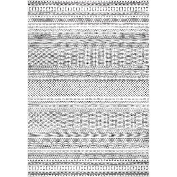 nuLOOM Tribal Banded Washable Gray 6 ft. x 6 ft. Indoor Round Area Rug