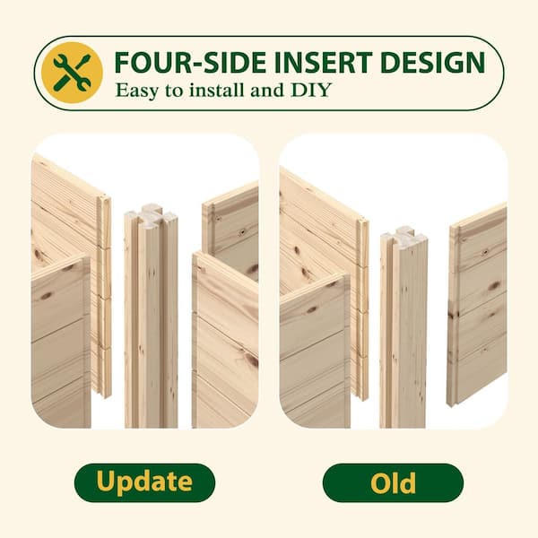 Yellow Fir Wood Raised Planter Box Natural Raised Garden Bed, 95 in. L x 49 in. W x 15 in. H