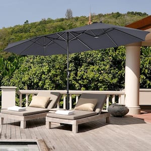 15 ft. Steel Market Double-Sided Twin Patio Umbrella Sun Shade Outdoor in Gray