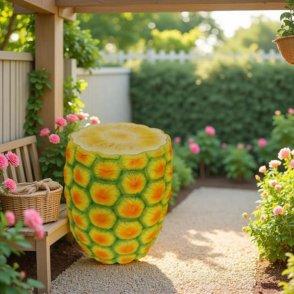 Ama pear All-Weather 14 in. Plastic Pineapple Outdoor Side Table