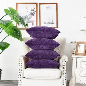 Purple Outdoor Throw Pillow Pack of 4 Cozy Covers Cases for Couch Sofa Home Decoration Solid Dyed Soft Chenille Plum