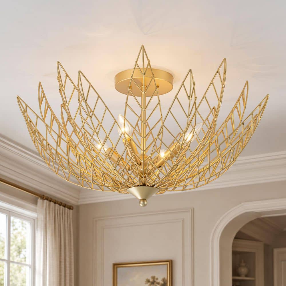 Ceiling light 照明 ゴールド MENCOLULU 26 in. 4-Light Modern Luxury Gold Bowl Semi-Flush Mount