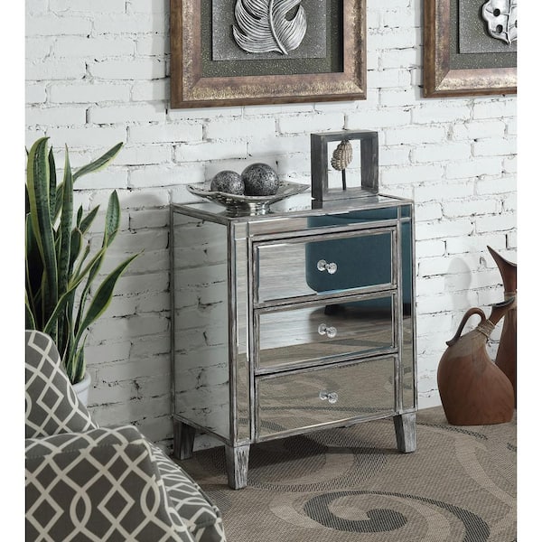 Convenience Concepts Gold Coast Mirrored Desk Vanity in Weathered Gray 