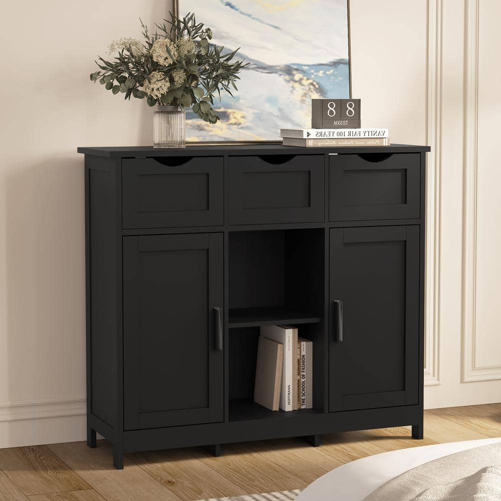 Wooden Storage Cabinet Freestanding with Adjustable Shelf and Double Door, Black price history on PriceWatchPro