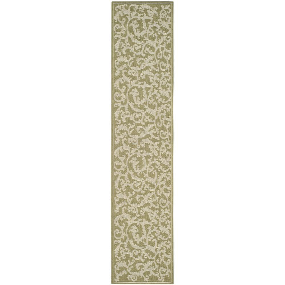 SAFAVIEH Courtyard Olive/Natural 2 ft. x 10 ft. Border Indoor/Outdoor ...