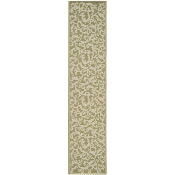 Courtyard Olive/Natural 2 ft. x 10 ft. Border Indoor/Outdoor Patio  Runner Rug