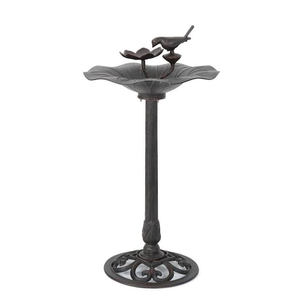 Outdoor Aluminum and Iron Top Bird Bath with Iron Base, Bronze