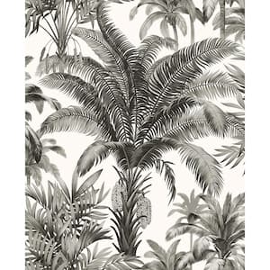 Palm Grove Black and White Vinyl Peel and Stick Wallpaper Roll (Cover 30.75 sq. ft.)