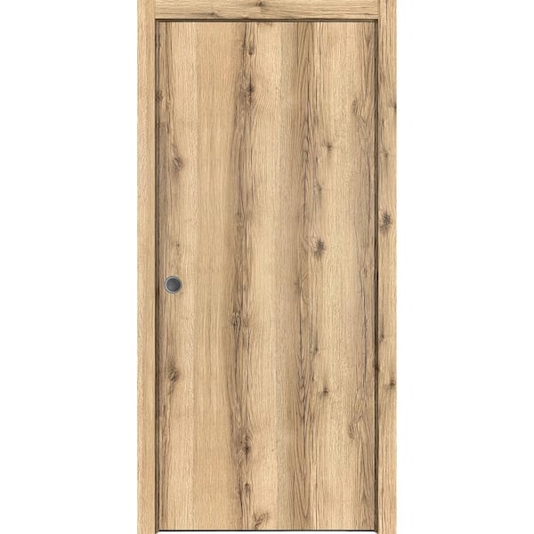 32 in. x 80 in. 1 Panel Oak Color Finished Solid Wood with Honeycomb Sliding Door with Hardware