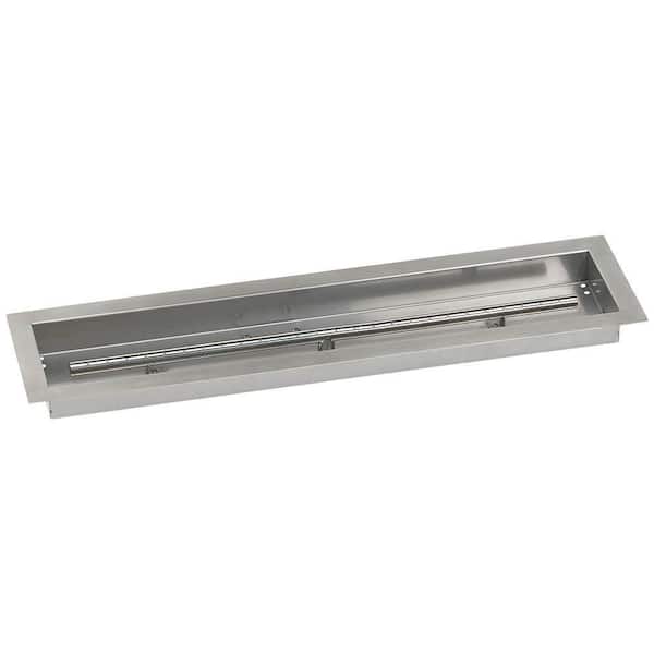 American Fire Glass 30 in. x 6 in. Stainless Steel Linear Drop-In Fire Pit Pan (T-Burner Included)