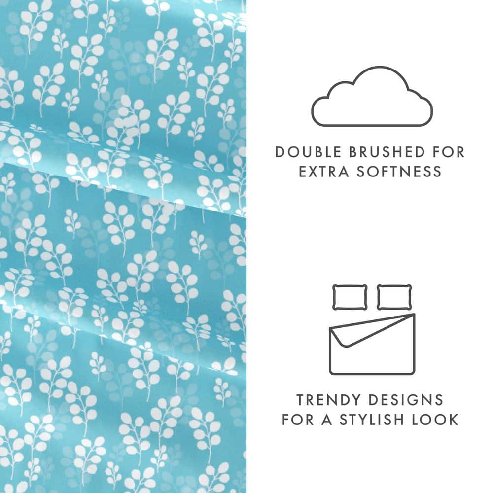 Pale Blue Floral Microfiber King Sheet Set