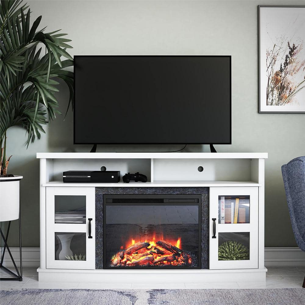 Barrow Creek White TV Stand Fits TVs up to 60 in. With Fireplace Console a