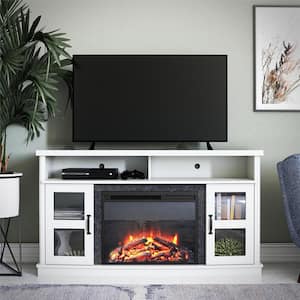 Barrow Creek White TV Stand Fits TV's up to 60 in. With Fireplace Console and Glass Doors